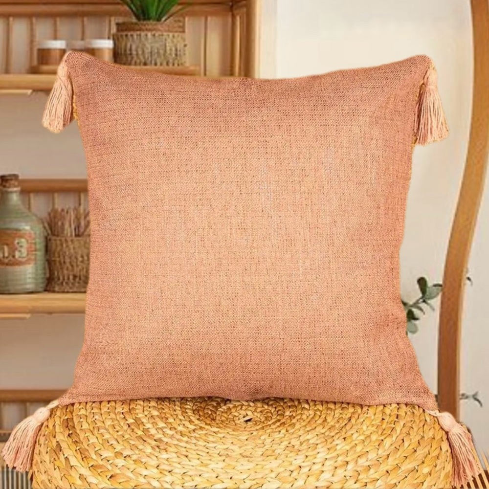 Pink Multi Shade Stitch Tassel Pillow Case Cover